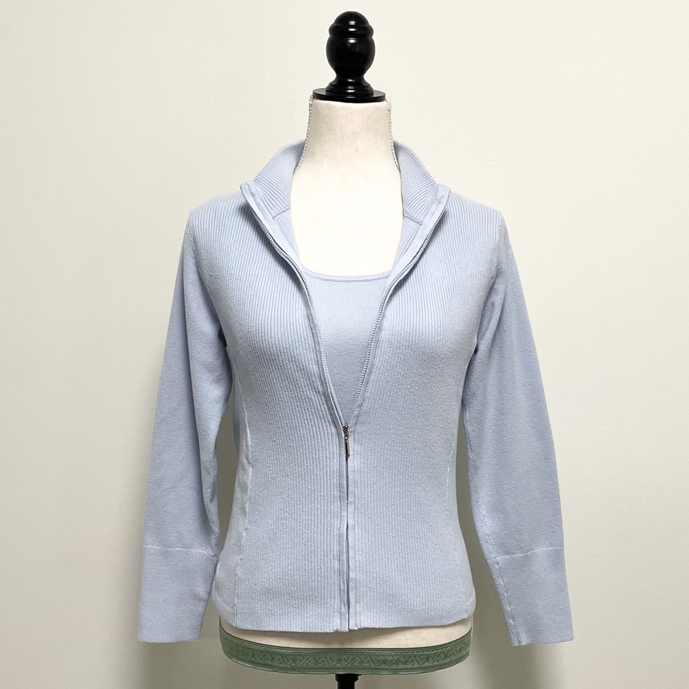 Shu Shu Zip Up Sweater Cardigan Camisole Set